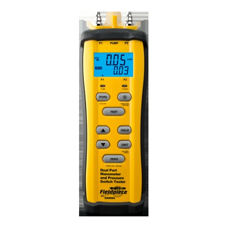Fieldpiece SDMN6 Dual Port Manometer And Pressure Switch Tester - -60 To 60 In W.C.