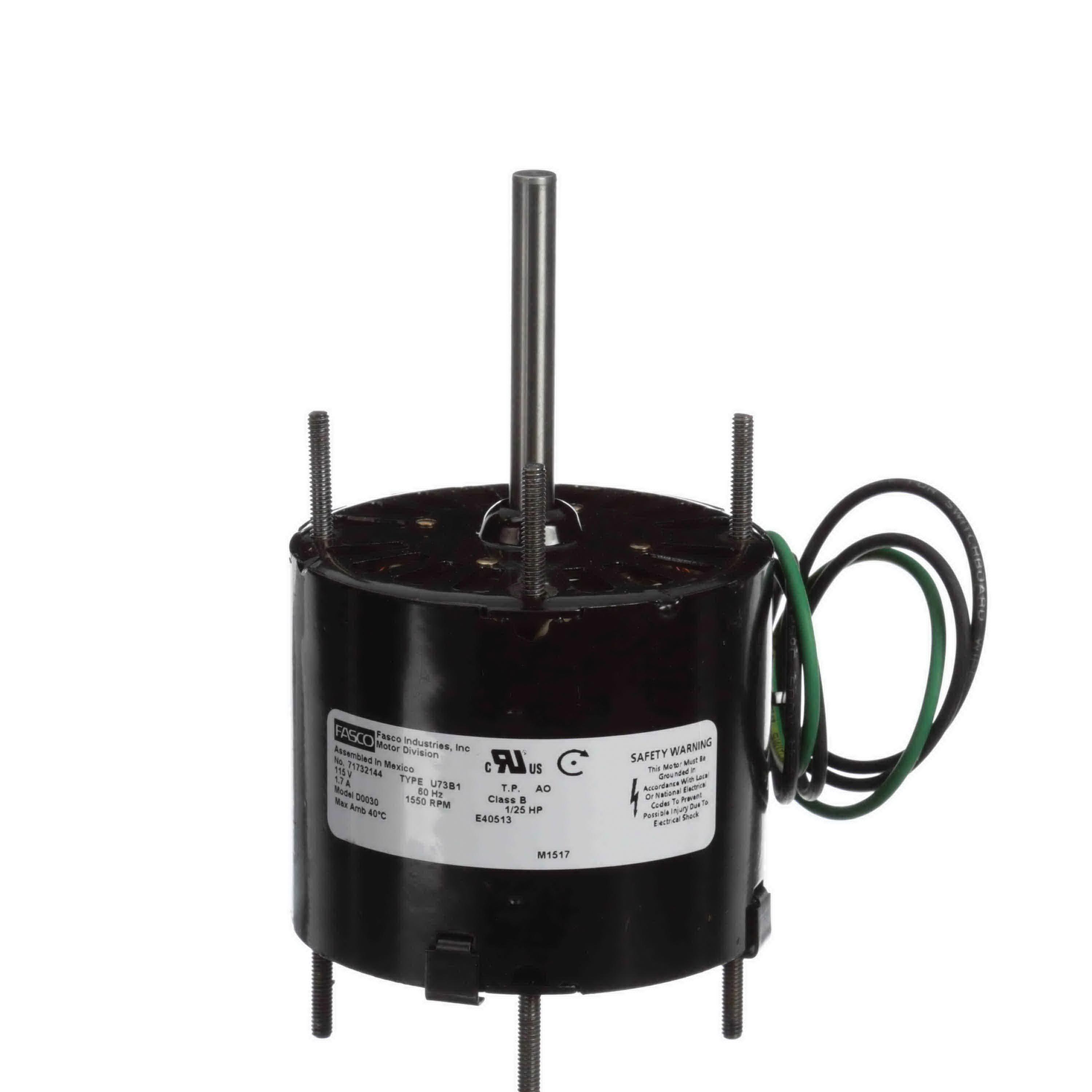 Fasco® D0396 Motor, 208 to 230 VAC, 0.9 to 1 A, 1/20 hp, 1450 rpm Speed, 0.04 kW, 1 ph -Phase, 60 Hz, Air Over Duty