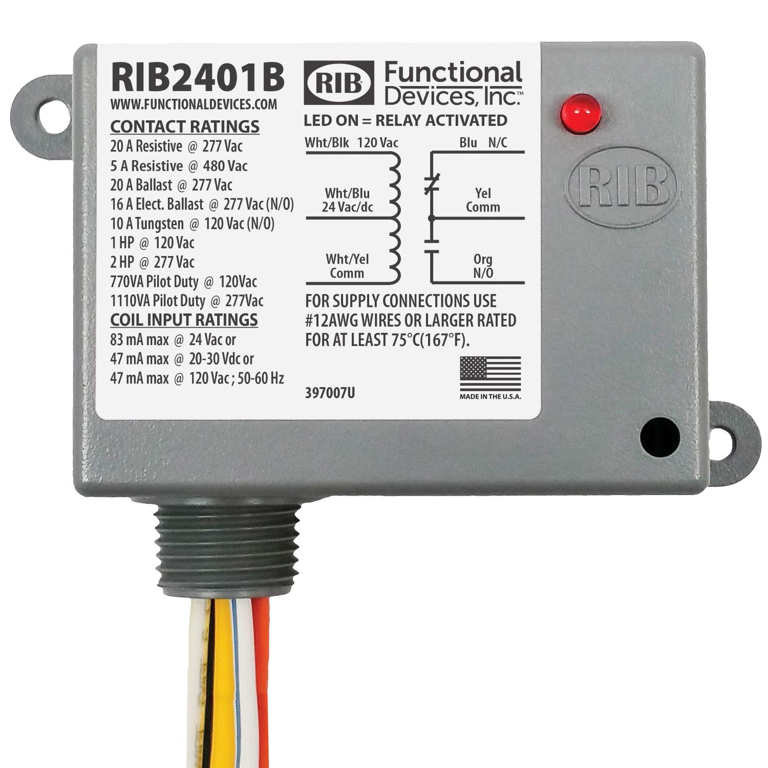Functional Devices™ RIB RIB2401B Enclosed Relay, 83 mA, SPDT, 120 VAC Coil