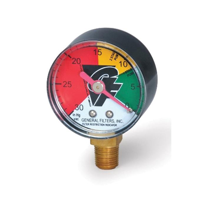 General Filters 3610 Vacuum Filter Restriction Indicator, 1-1/2 in Dial, 30 inHg Graduation, NPT