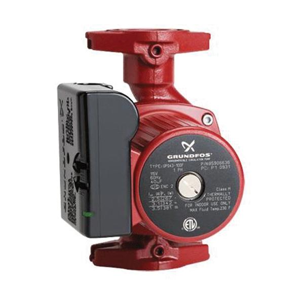 Grundfos Large Stator UP Series UPS 43-100 F 95906636 Circulator Pump, 65 gpm, 370 W, 115 V, 3.5 A, 60 Hz, Iron