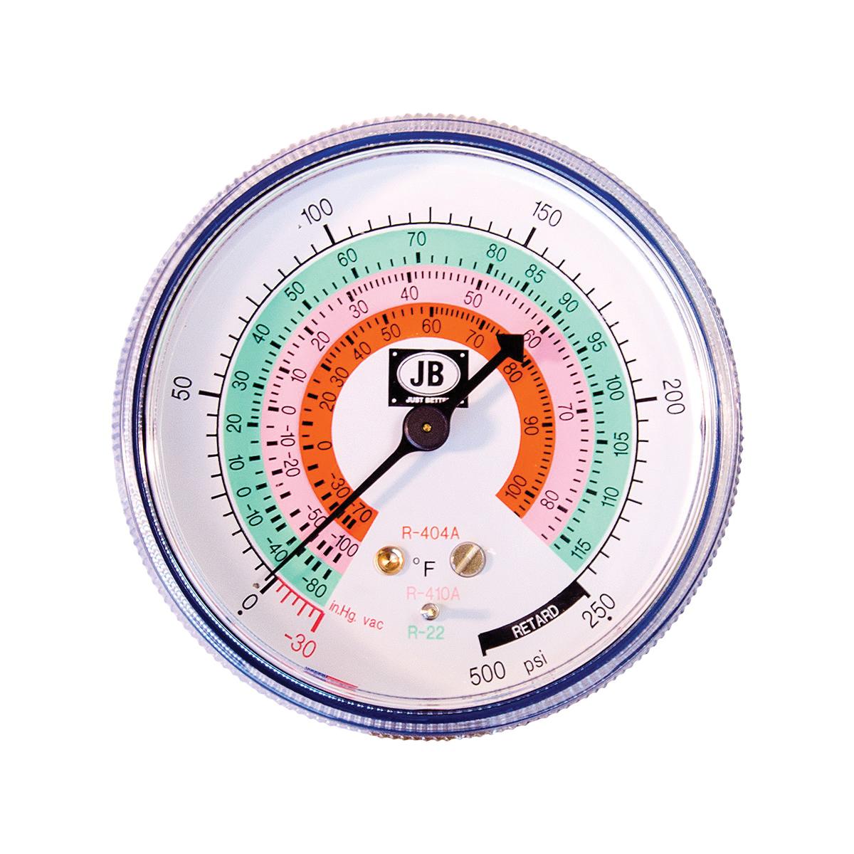 JB Industries M2-460 Compound Manifold Gauge, 2-1/2 in Dial, 30 in to 250 psi, 1/8 in