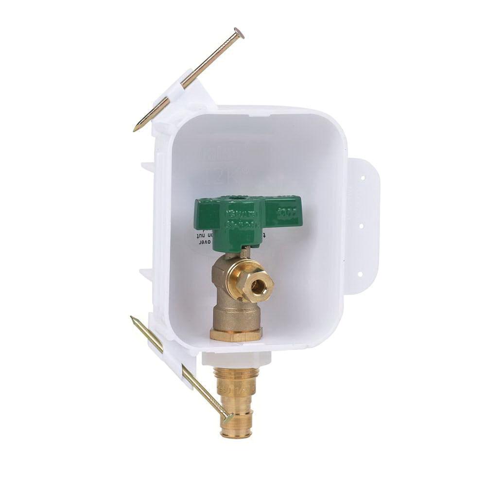 Oatey® 39132 Ice Maker Outlet Box With Nails, PEX, 1/4 in Valve, Quarter-Turn Valve, 4.05 in W Bo, 2.35 in D Box