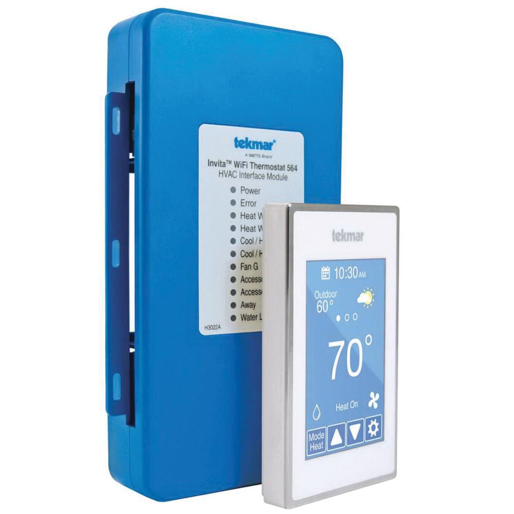 Tekmar® 564 Wi-Fi Thermostat, 21-30 V, 2 A, 6 VA, Color Touchscreen Display