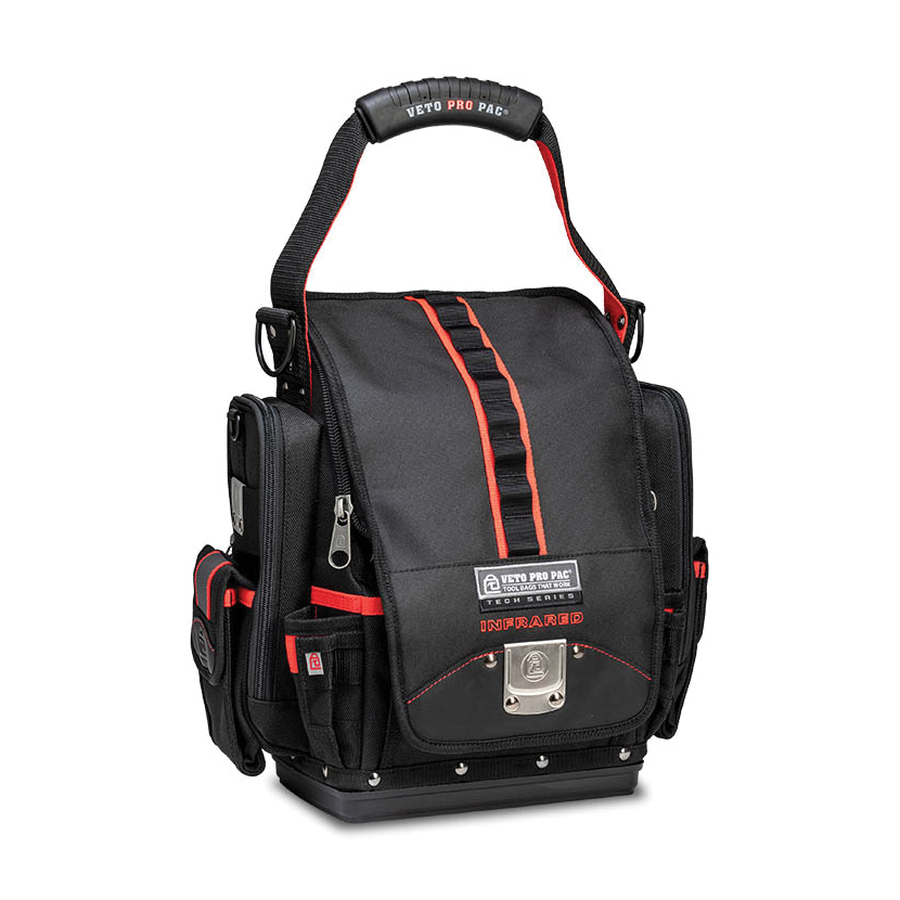 VETO PRO PAC® VPP10850 Tool Pouch, 15 in W, 15 in H, 47-Pocket, Polypropylene/Rubber, Black/Red, Zipper Closure