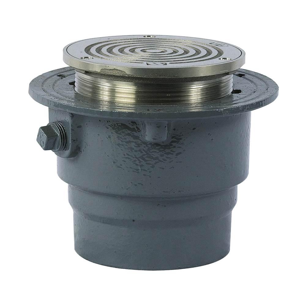 Adjustable Floor Cleanout, 5 IN Round Ductile Iron Top, 4 IN Pipe, Gas Tight Gasketed Brass Plug, Push On Outlet, MD Load Rating