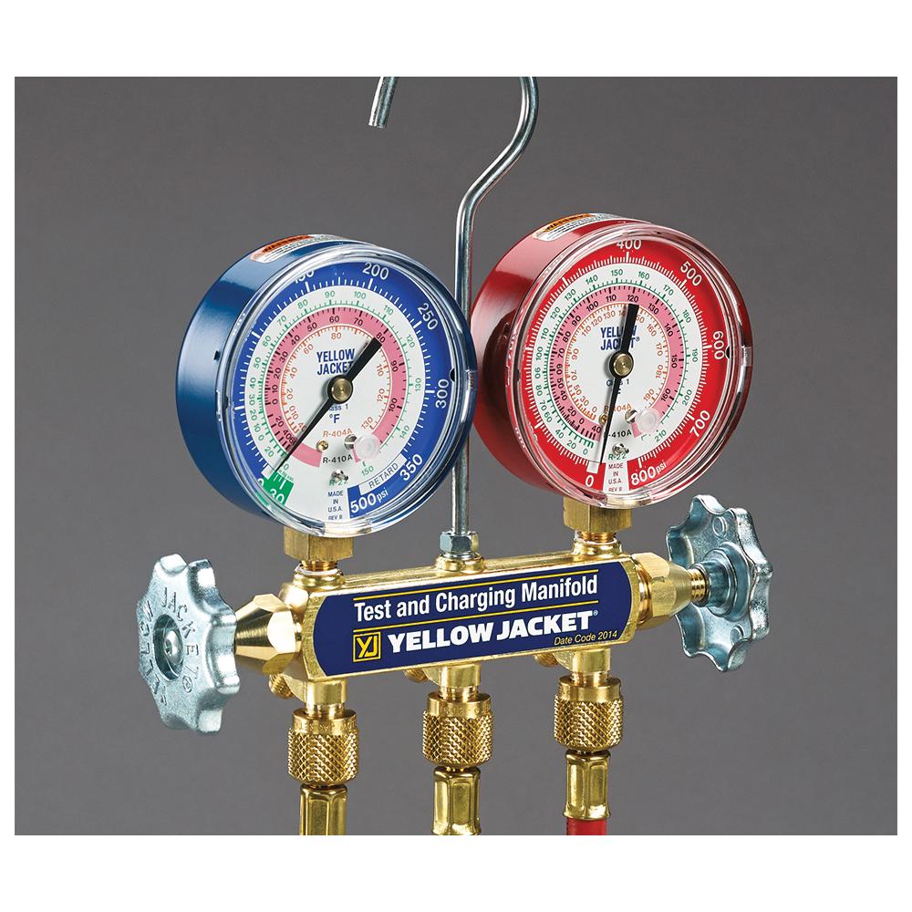 Yellow Jacket® 41 Series 42035 Manifold Only With 3-1/8 in Gauges, Brass/Polycarbonate/Steel
