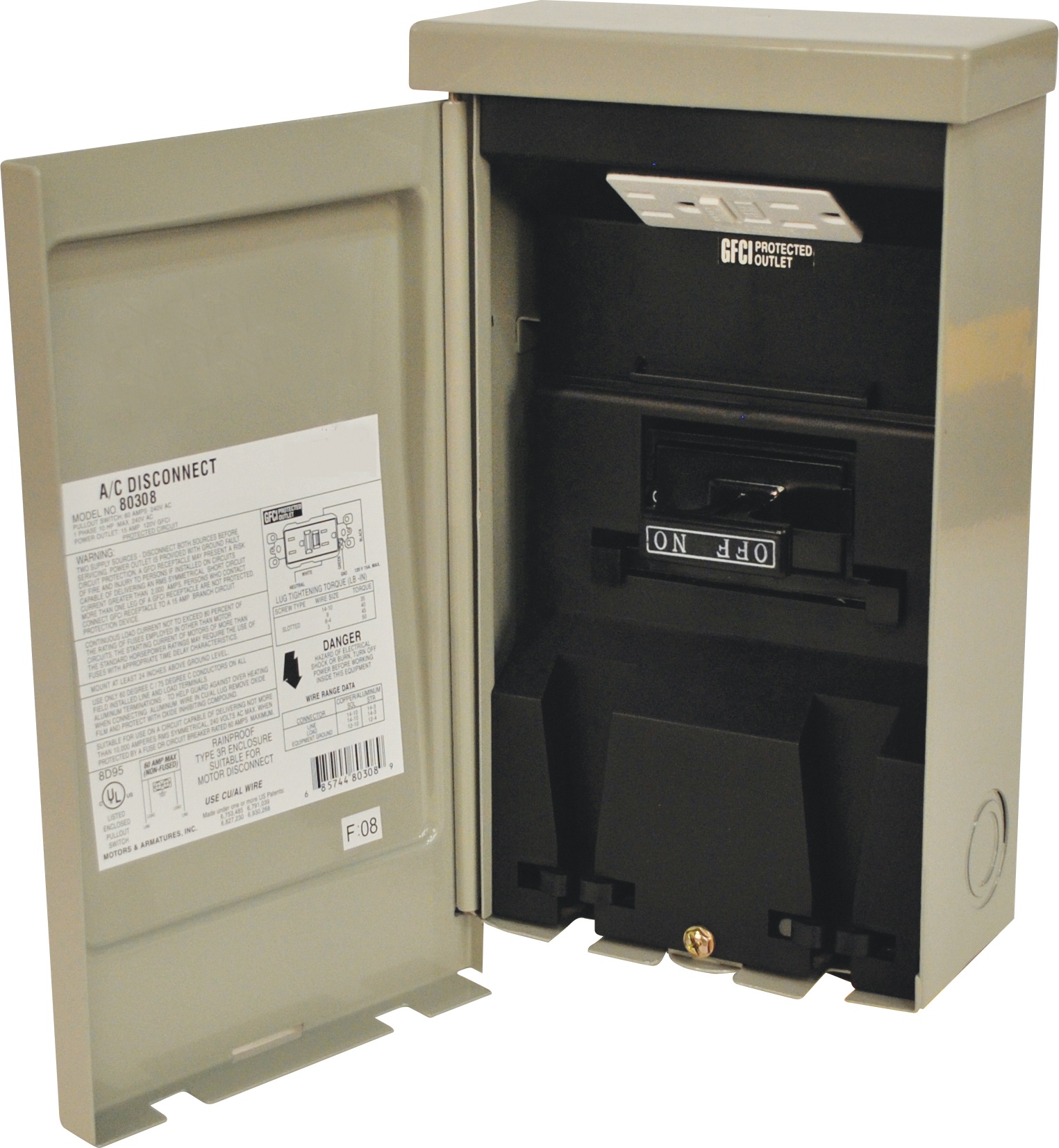 Mars® M80308 Non-Fused Disconnect With Gfci Receptacle - 60 A, 240V, Nema 3R