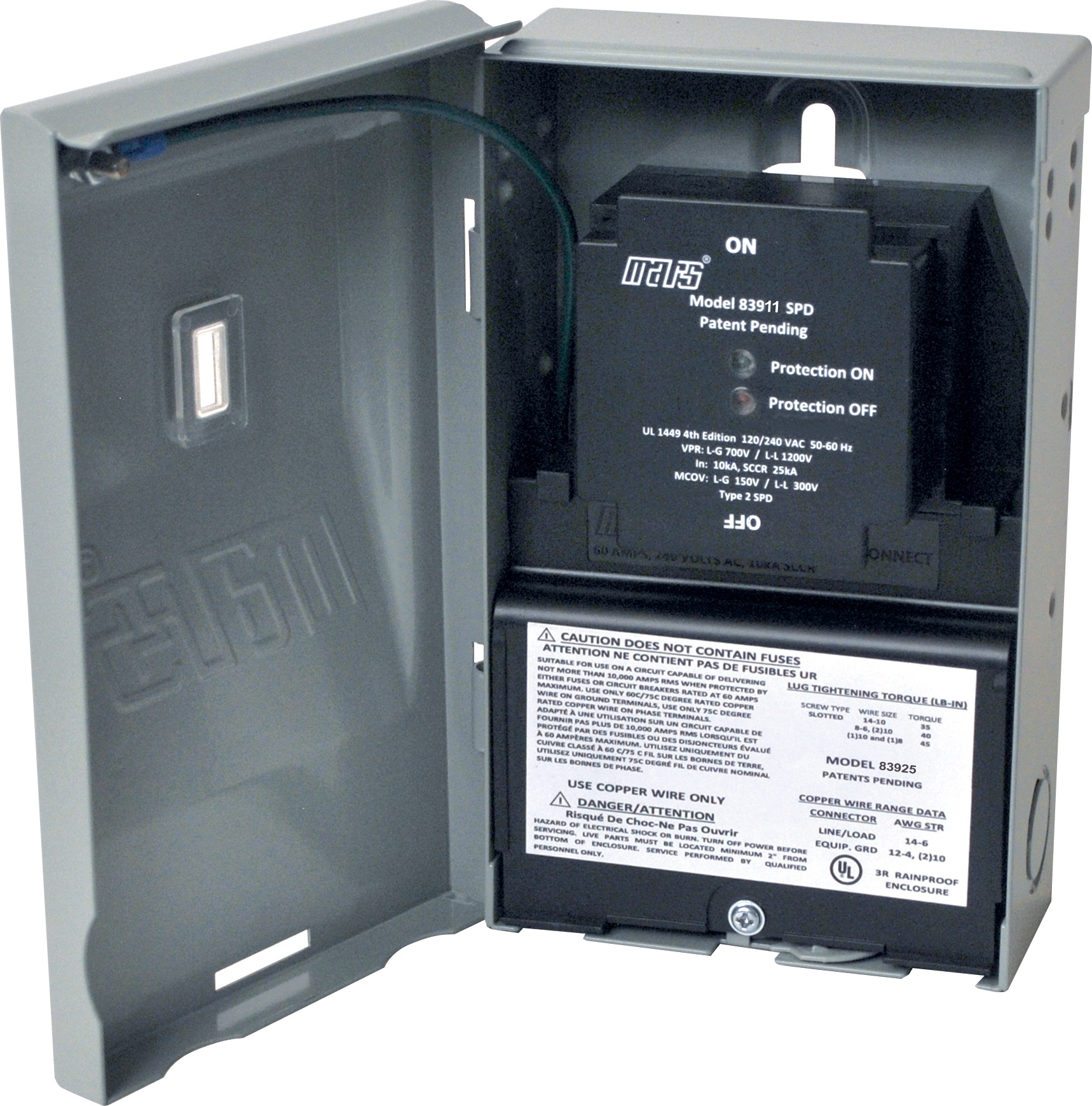 Mars® M83925 Non-Fused Disconnect With Surge Protection - 60 A, 240V
