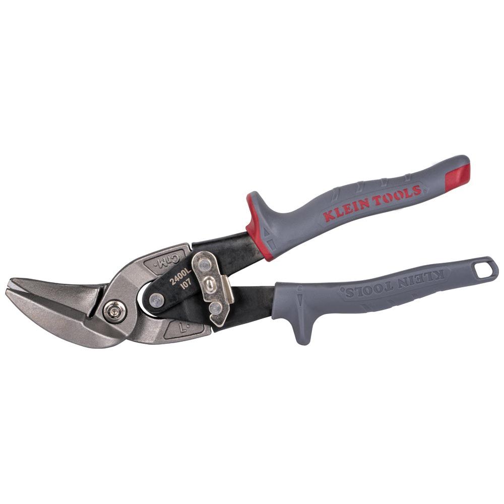 KLEIN TOOLS® 2400L Aviation Snip, Serrated Blade, Left Cut, 1-1/4 in L Cut, Steel Blade, Contoured Handle, Red Handle
