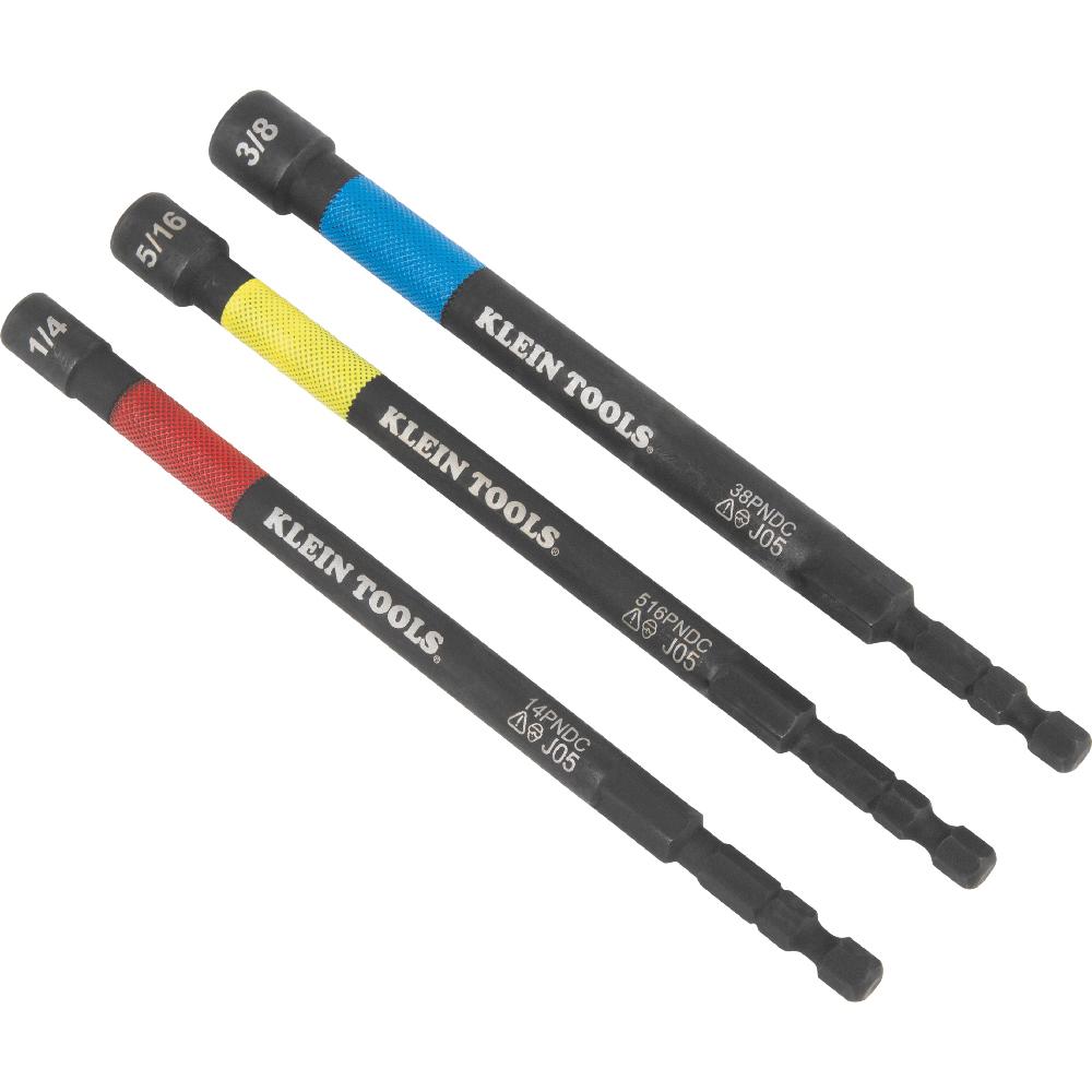 KLEIN TOOLS® 65411PK3 Magnetic Power Nut Setter Set, 1/4 in, 5/16 in, 3/8 in Drive, Hex Drive, 1/4 in Shank, 6.3 in OAL