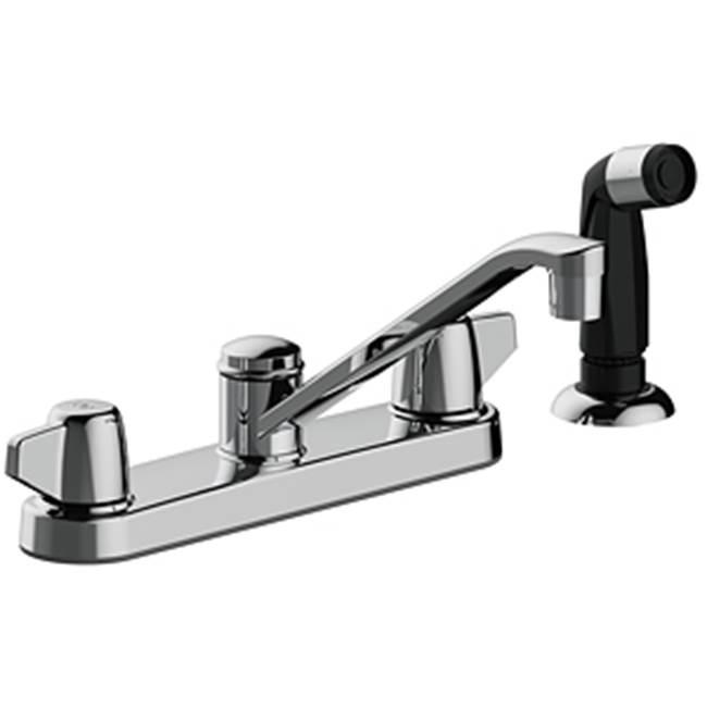 Two Handle Kitchen Faucet With Side Spray, Four Hole Mount, Quick Mount Installation, Washerless, 1.5 Gpm, Chrome