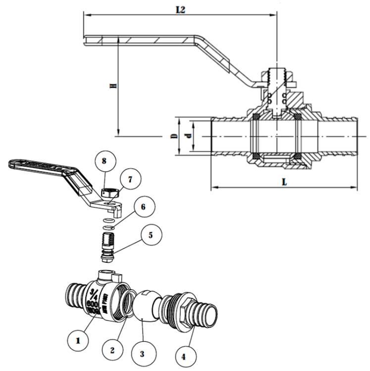 Matco-Norca™ 754PXLF Series 754PX04LF Ball Valve, 3/4 in, PEX, Brass, 600 psi