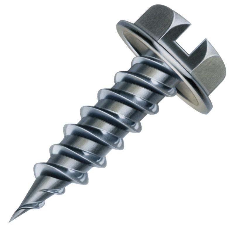 Malco® Zip-in® HW8X1ZT Self-Piercing Sheet Metal Screw, #8 Thread, 3 in OAL, Hex Washer Head, 1/4 in Drive, Steel