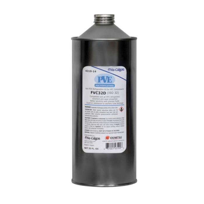 Nu-Calgon FVC32D 4319-14 Polyvinyl Ether Lubricant Refrigeration Oil, 1 qt, Can, Clear, 28.8 cSt Viscosity