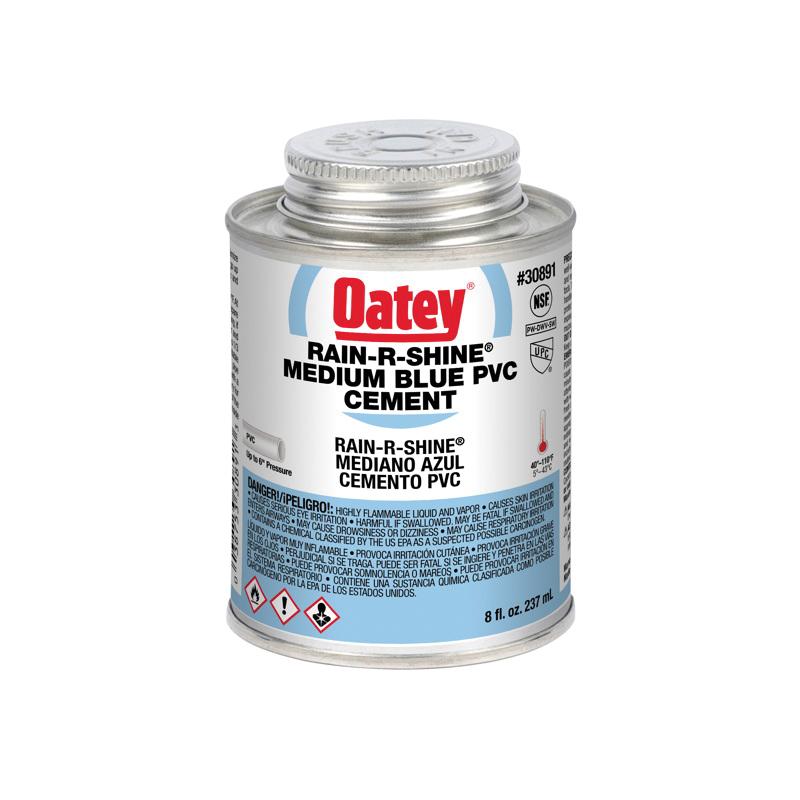 Oatey® Rain-R-Shine 30891 PVC Cement, 8 oz, Can, Liquid, Blue, Solvent