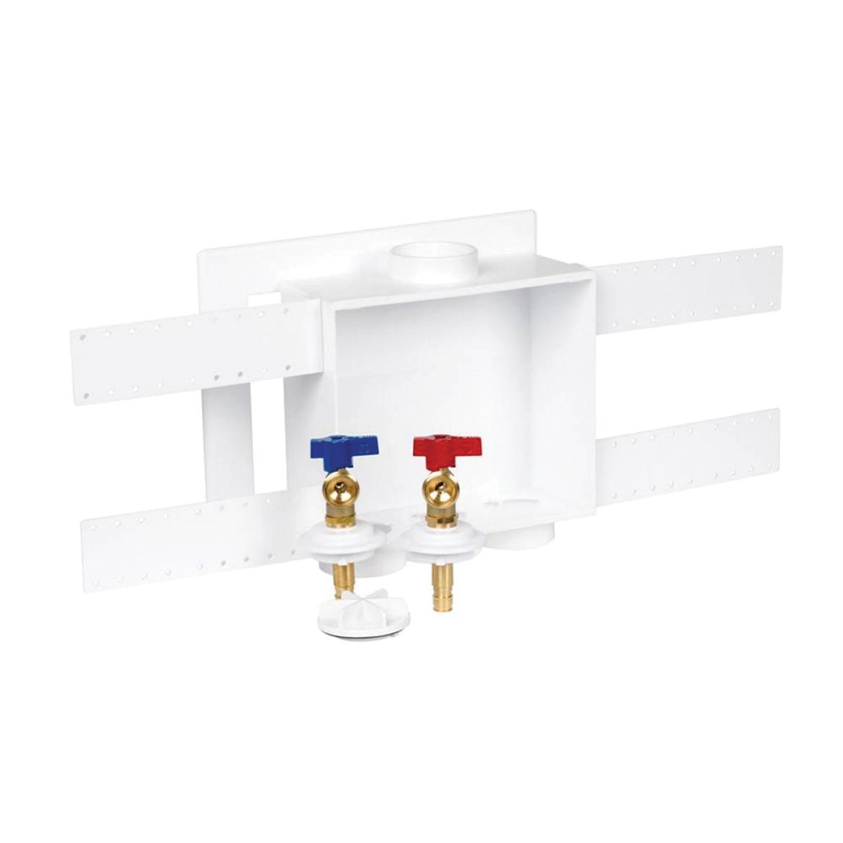 Oatey® QUADTRO® 38533 Washing Machine Outlet Box, PEX, Brass/Polystyrene, 9.61 in H x 9.43 in W x 3.73 in D