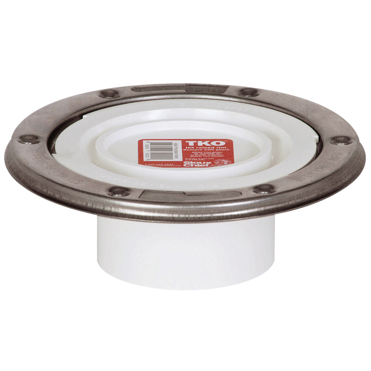 Sioux Chief TKO™ 886-PTMSPK Closet Flange With 18 ga 430 Stainless Steel Flange Ring, 3 x 4 in Pipe, Spigot, 7 in OD