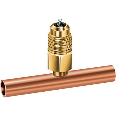 JB Industries A31142 Access Valve Braze Tee, 3/4 x 3/4 x 1/4 in, ODS x ODS x SAE Male Flared, Brass/Copper