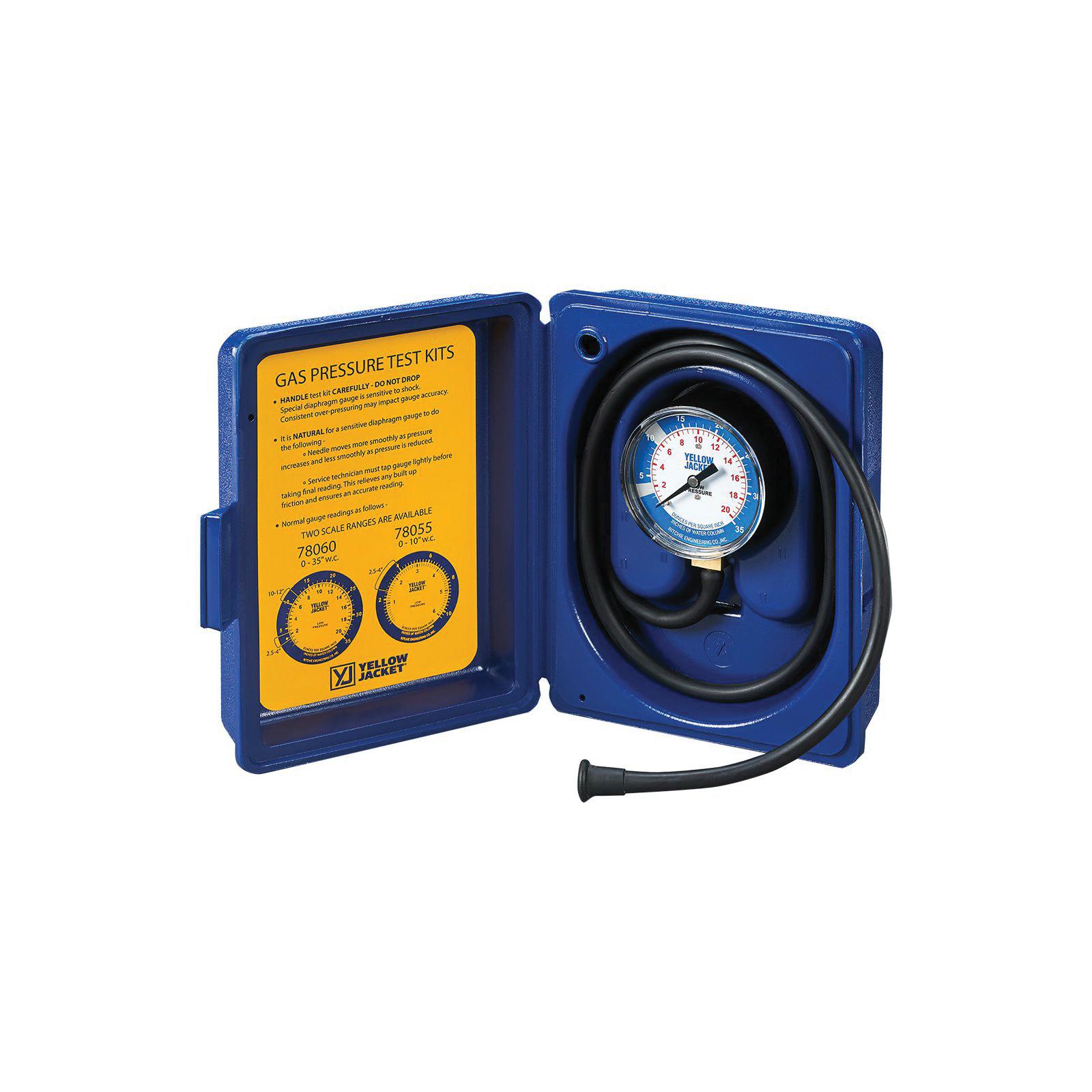 Yellow Jacket® 78060 Gas Pressure Test Kit, 3-1/8 in Dial, 0 to 35 in-WC, 1/4 in