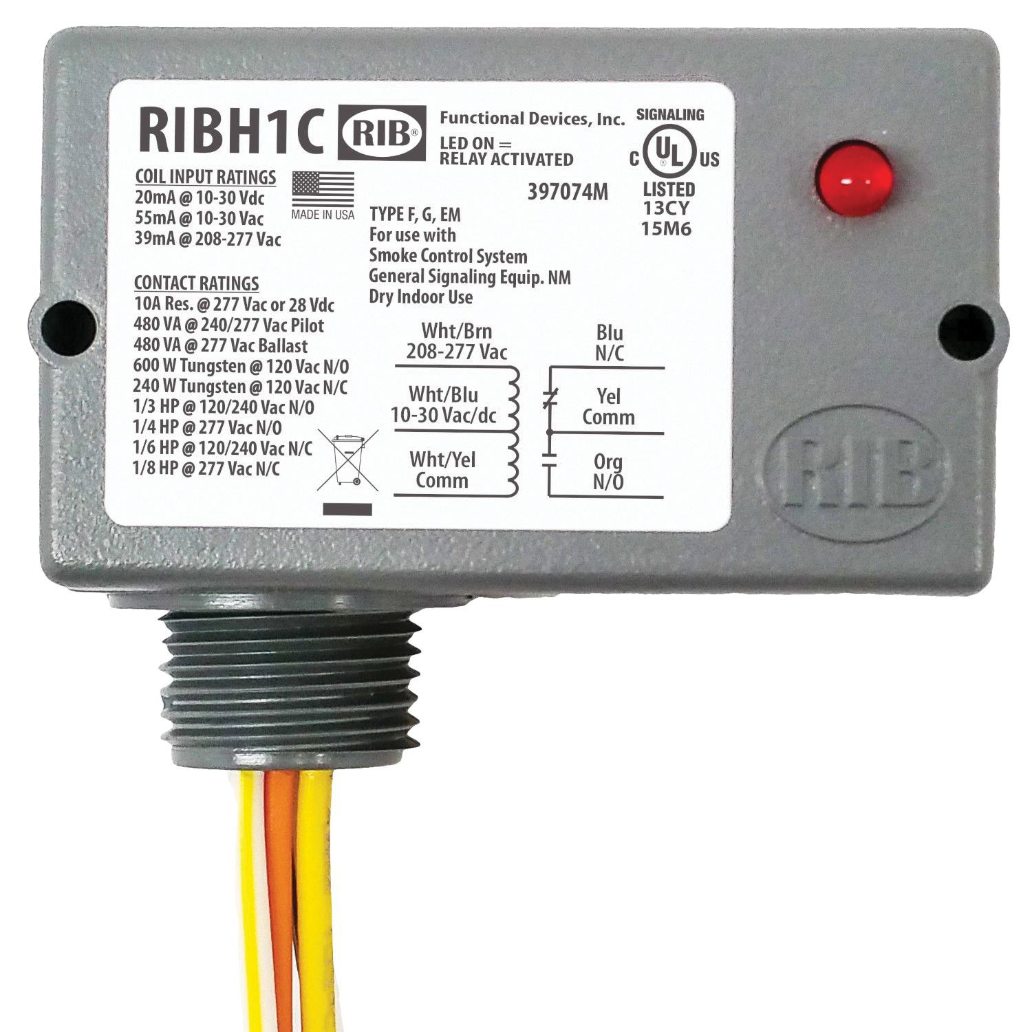 Functional Devices™ RIBH1C RIB Enclosed Pilot Control Relay, 10 A, SPDT, 120 VAC Coil