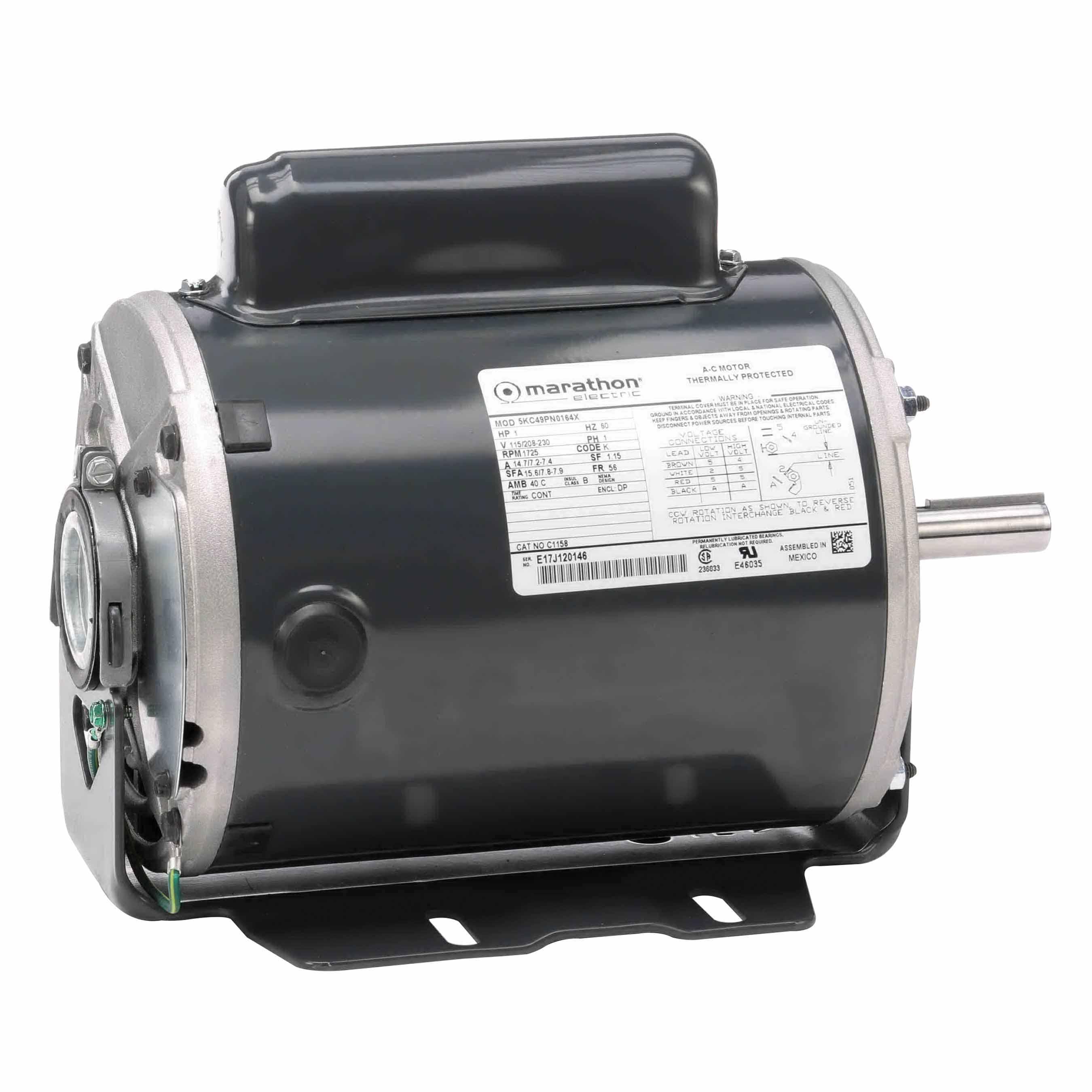 Marathon® 5KC49PN0164X C1158 Blower Fan Motor, 115/208 to 230 VAC, 14.7/ 7.2 to 7.4 A, 1 hp, 1725 rpm Speed, 0.75 kW