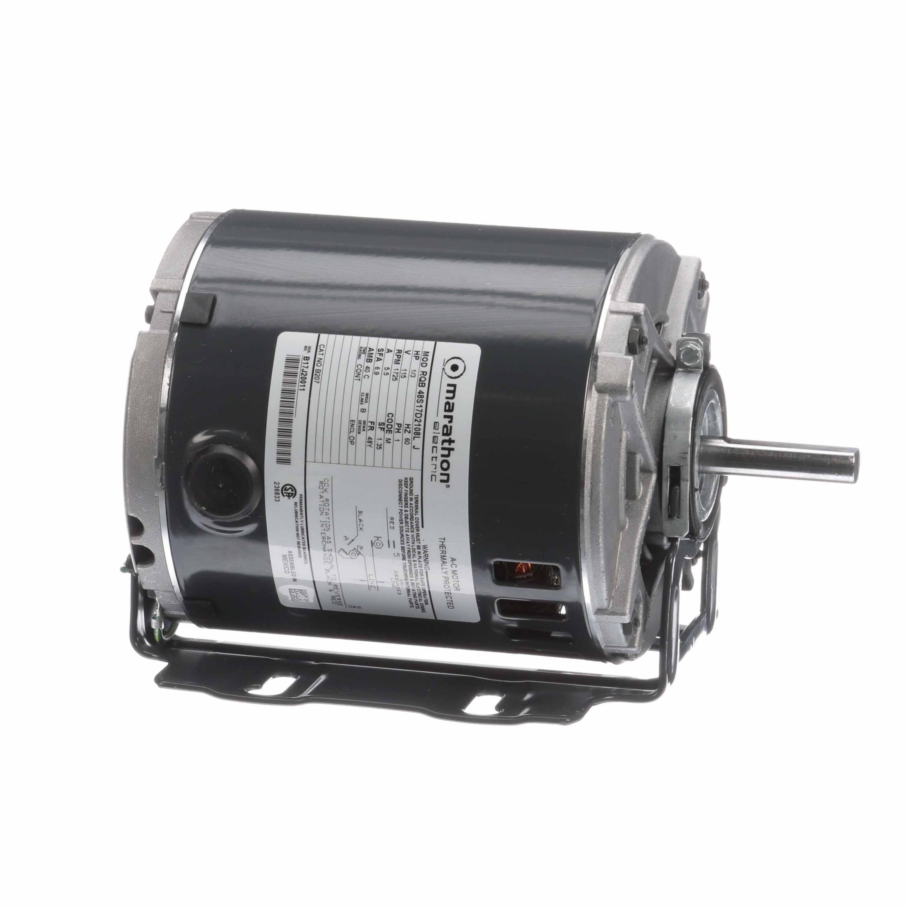 Marathon® 48S17D2057 B305 Fan and Blower Motor, 115 VAC, 5.5 A, 1/3 hp, 1800 rpm Speed, 0.25 kW, 1 ph, 60 Hz