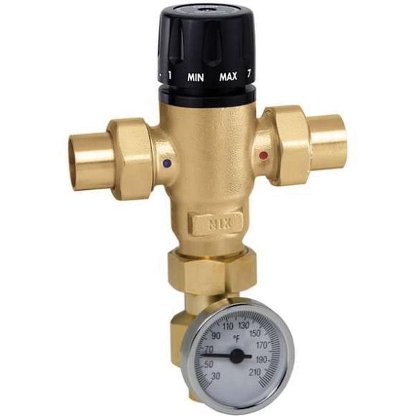 Caleffi MixCal 521619AC Thermostatic and Pressure Balanced Mixing Valve With Temperature Gauge and Check Valve