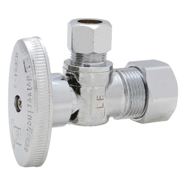 WOLVERINE BRASS® WB Pro Series 56320NL Angle Stop, 3/8 x 5/8 in Nominal, Compression x Compression, Brass Body