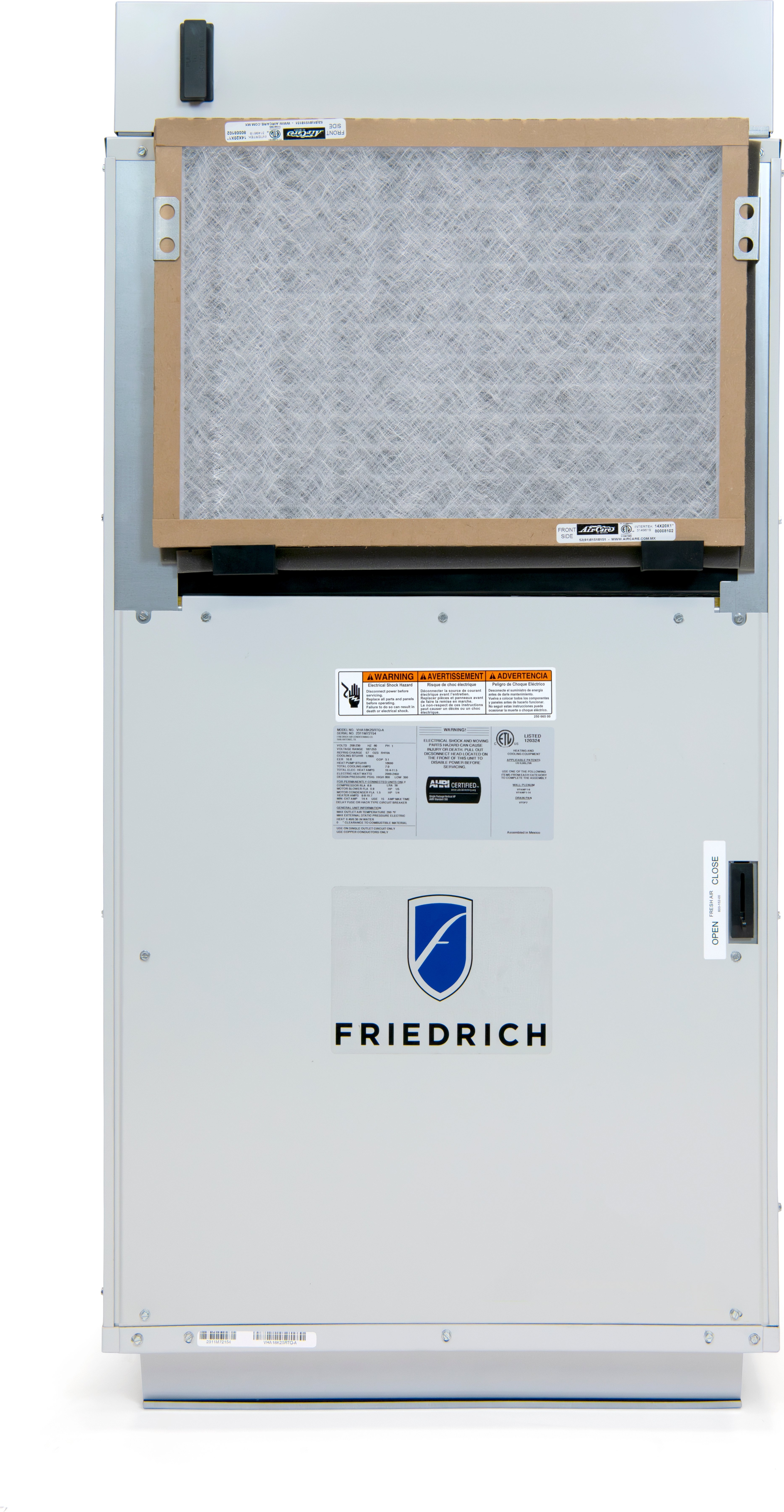 Friedrich® VHA12K34RCQ Vertical-I-Pak 1.0 Ton Inverter Ptac Heat Pump - R-32,208/230V, 1 Phase, 12.3 Seer2, 6.3 Hspf2, 3.4 Kw Heat