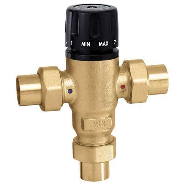 Caleffi MixCal™ 521 Series 521609A Thermostatic and Pressure Balanced Mixing Valve, 1 in, Sweat, 1.3 to 15 gpm, Brass