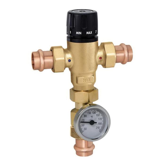Caleffi MixCal™ 521 Series 521616A Thermostatic Mixing Valve, 1 in Nominal, Press, 3-Ways, 1 gpm, 200 psi