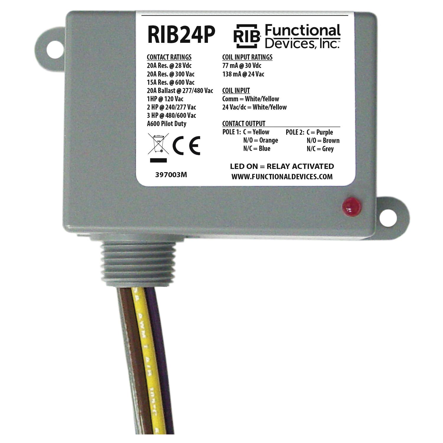 Functional Devices™ RIB RIB24P Enclosed Relay, 138 mA, DPDT, 24 VDC Coil