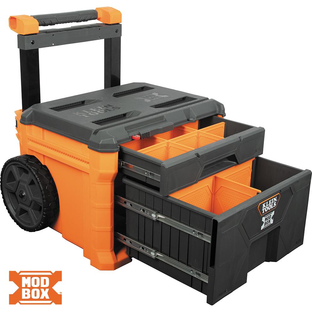 KLEIN TOOLS® MODbox™ 54801MB Rolling Tool Box, 23-1/2 in W, 44 in H, 2-Drawer, Polymer, Orange, Latch Locking