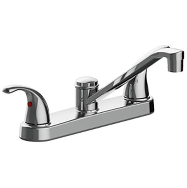 Two Handle Kitchen Faucet, Three Hole Mount, Quick Mount Installation, Ceramic Cartridges, 1.5 Gpm, Chrome