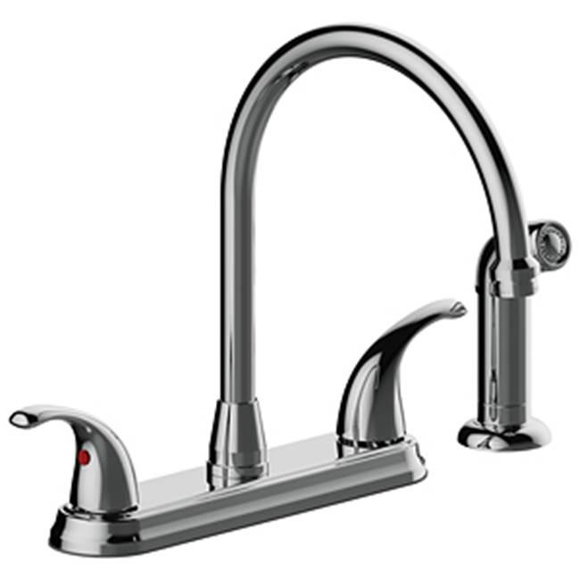 Two Handle High Arc Kitchen Faucet With Side Spray, Four Hole Mount, Quick Mount Installation, Ceramic Cartridges, 1.5 Gpm, Chrome