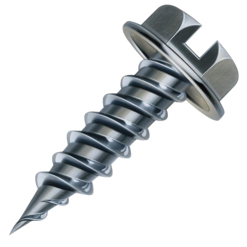 Malco® Zip-in® HW8X2ZT Self-Piercing Sheet Metal Screw, #8 Thread, Hex Washer Head, Slotted Drive, Bright Zinc-Plated