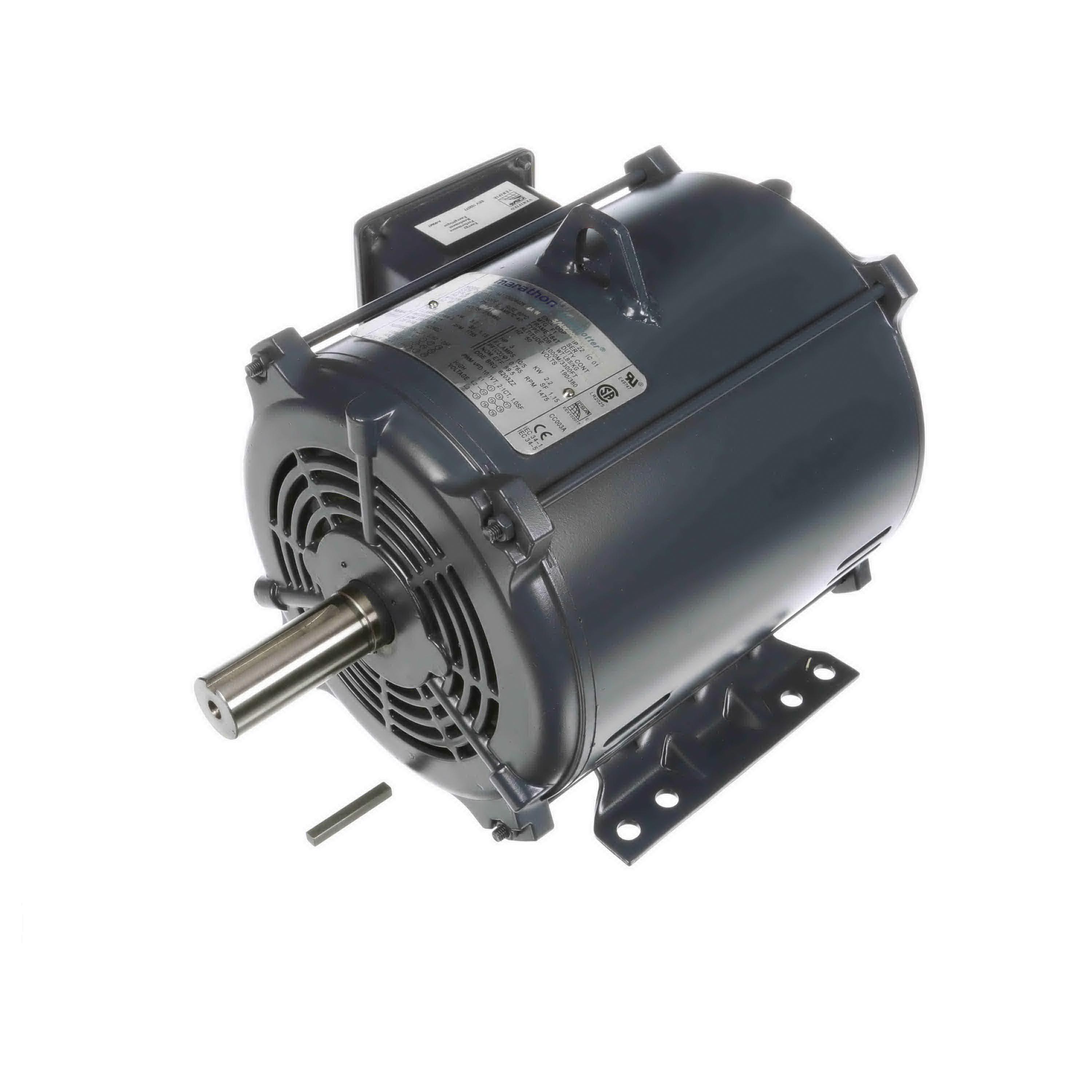 Marathon® 184T GT0013A Motor, 208 to 230/460 V, 6.6/13.2 to 14 A, 5 hp, 1800 rpm Speed, 3.7 kW, 3 ph, 60 Hz