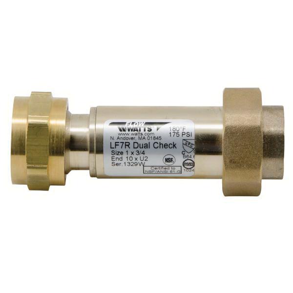 WATTS® LF7R Series 72203 Dual Check Backflow Preventer, 1/2 in, NPT, Lead-Free