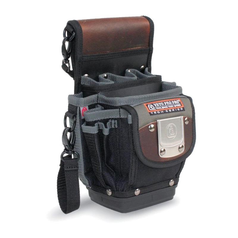 VETO PRO PAC® TP3B Tool Pouch with Hard Bottom, 4-1/2 in W, 11 in H, 16 -Pocket, 1200 PVC Denier Nylon/Polyester/Leather